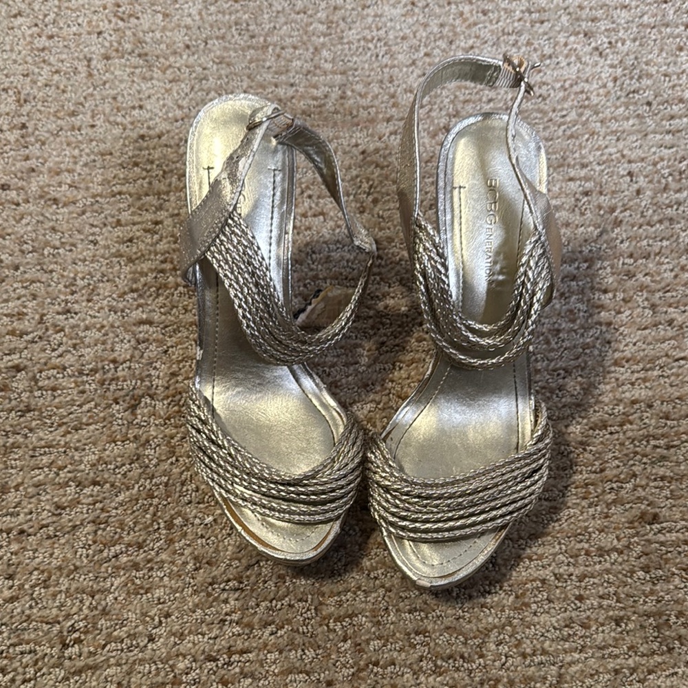 BCBGeneration Silver Strappy Heels